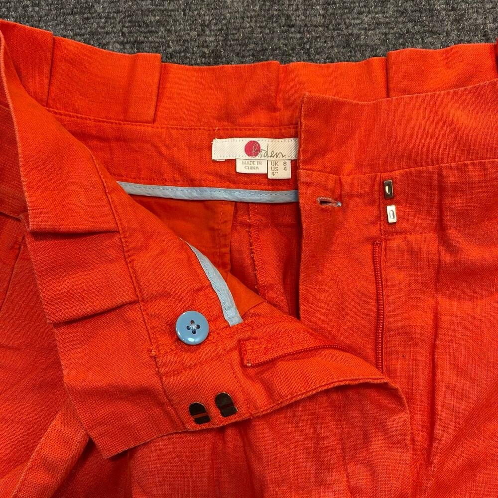 Boden Womens 4 Orange Shorts High Rise Paperbag Waist Belted Summer Pleated - Picture 3 of 7
